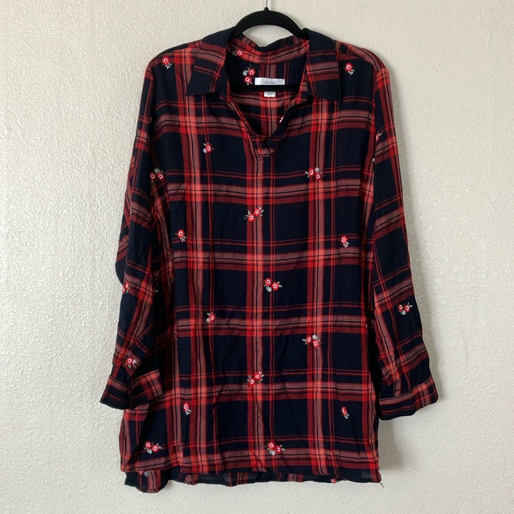 CJ Banks Plaid Popover Tunic Top, 2X